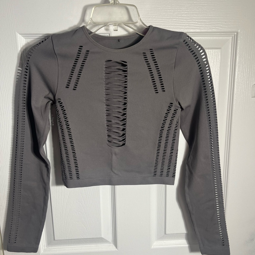 Long sleeve crop top with cut outs
